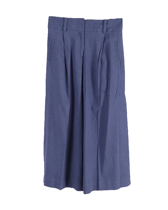 Plus-size women's flare dresses -Diane Von Furstenberg Flared Cropped Trousers in Blue Linen Plus-size women's flare dresses -Diane Von Furstenberg Flared Cropped Trousers in Blue Linen