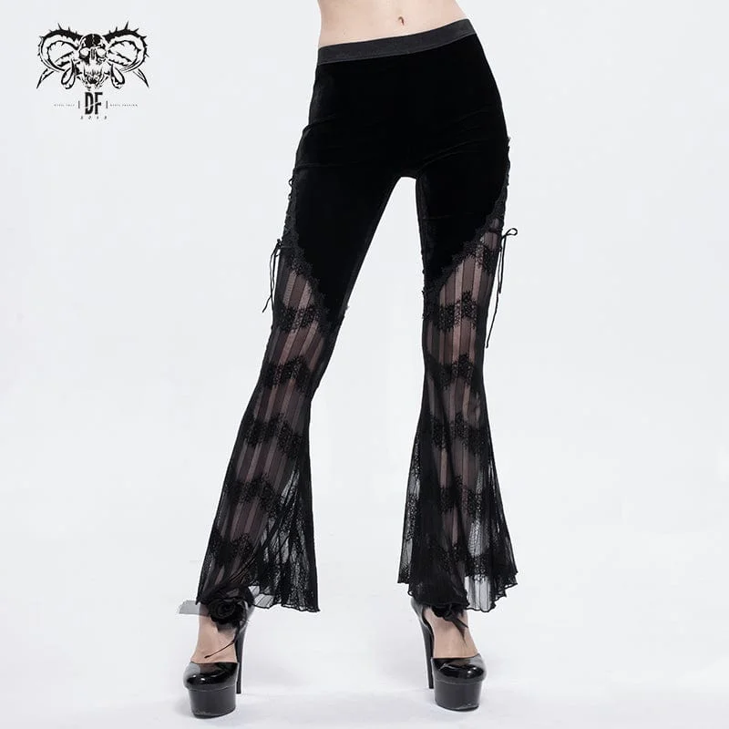 Striped flare dresses for a nautical style -Women's Gothic Strappy Lace Splice Flared Leggings