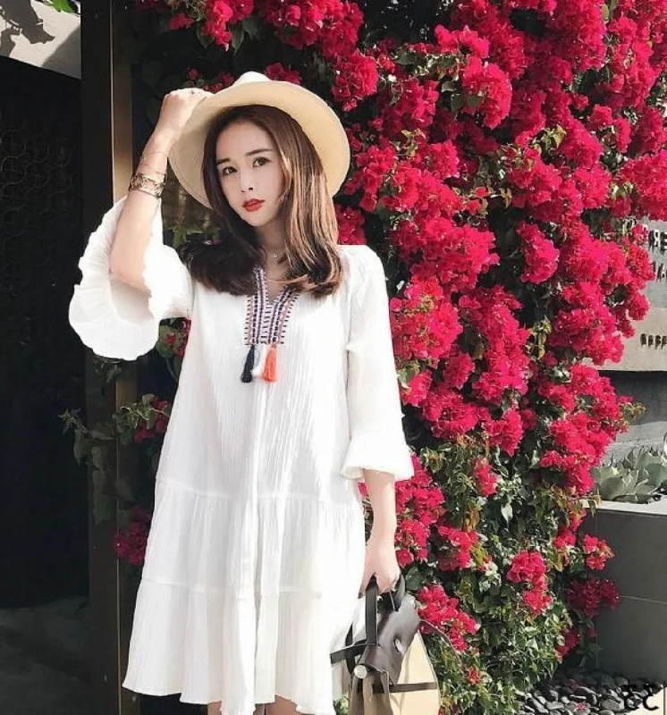 A-line flare dresses for a classic appearance -Summer Flared Sleeve Dress