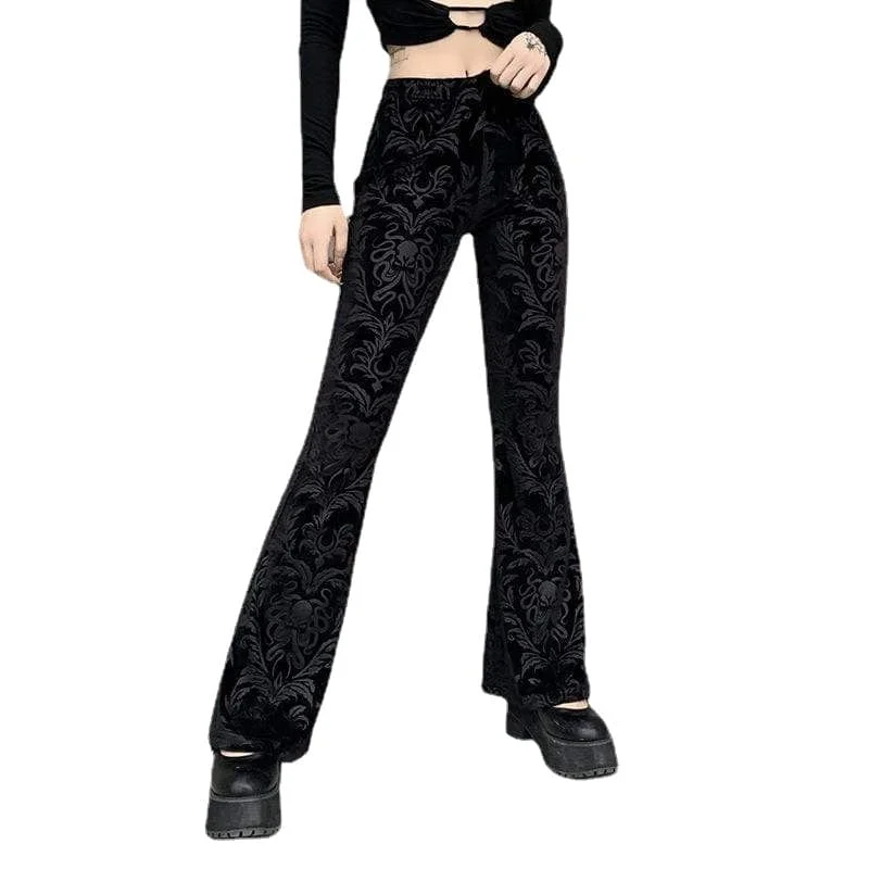 Flare dresses with button-down fronts for a classic touch -Women's Gothic Jacquard Velet Flared Trousers Flare dresses with button-down fronts for a classic touch -Women's Gothic Jacquard Velet Flared Trousers