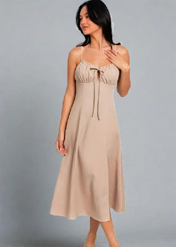 Flare dresses with lace details for a feminine touch -Flare Front Tie Front Slit Midi Dress Flare dresses with lace details for a feminine touch -Flare Front Tie Front Slit Midi Dress