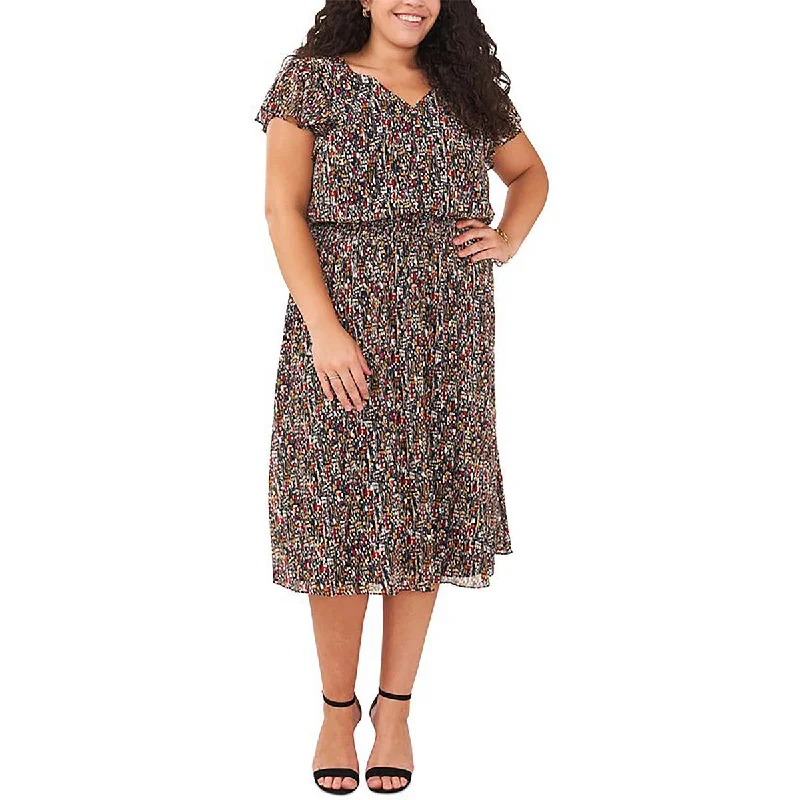 Flare dresses with puffed sleeves for a dramatic effect -MSK Womens Plus Printed Long Fit & Flare Dress Flare dresses with puffed sleeves for a dramatic effect -MSK Womens Plus Printed Long Fit & Flare Dress