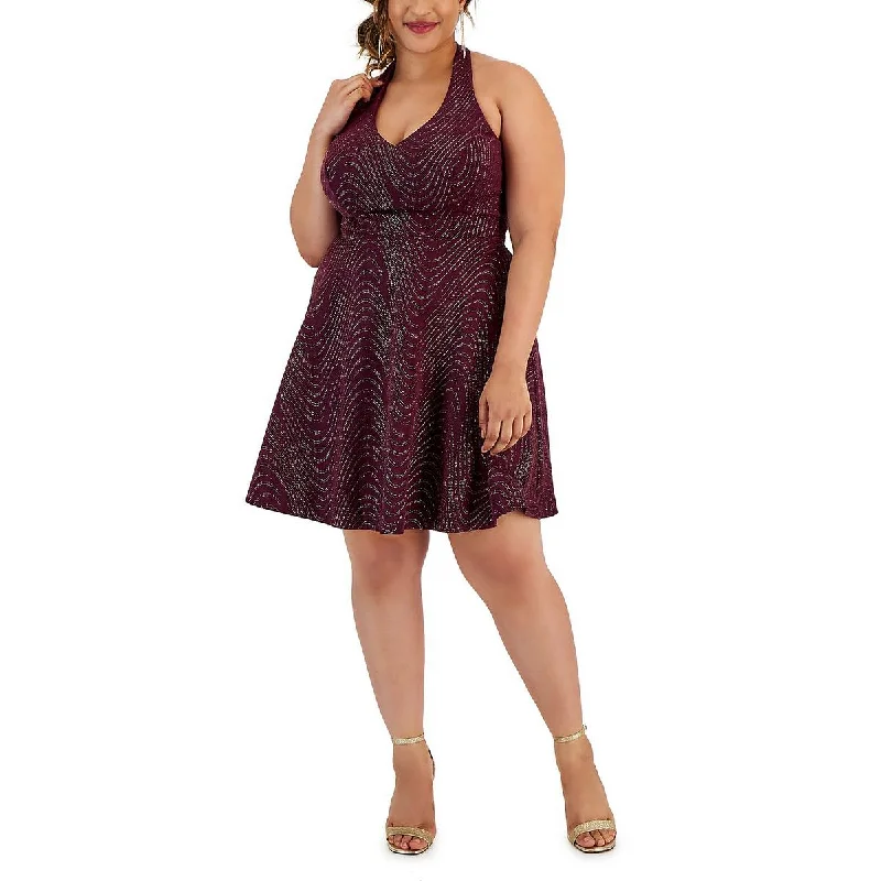 Flare dresses with cuffed sleeves for a tailored look -City Studio Womens Plus Party Metallic Fit & Flare Dress Flare dresses with cuffed sleeves for a tailored look -City Studio Womens Plus Party Metallic Fit & Flare Dress