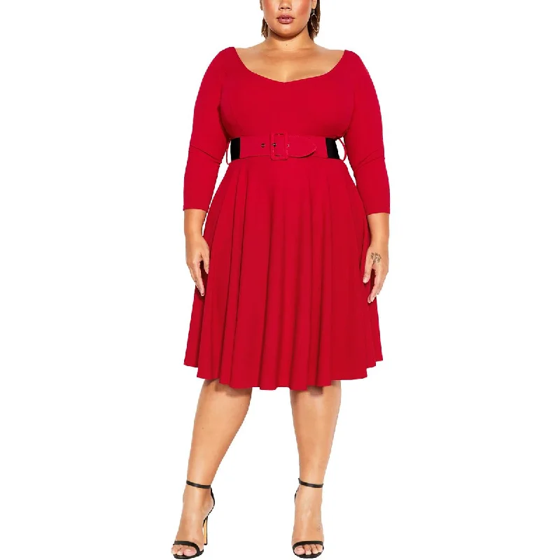 Flare dresses with cap sleeves for a modest style -City Chic Womens Plus Scoop Neck Knee-Length Fit & Flare Dress Flare dresses with cap sleeves for a modest style -City Chic Womens Plus Scoop Neck Knee-Length Fit & Flare Dress