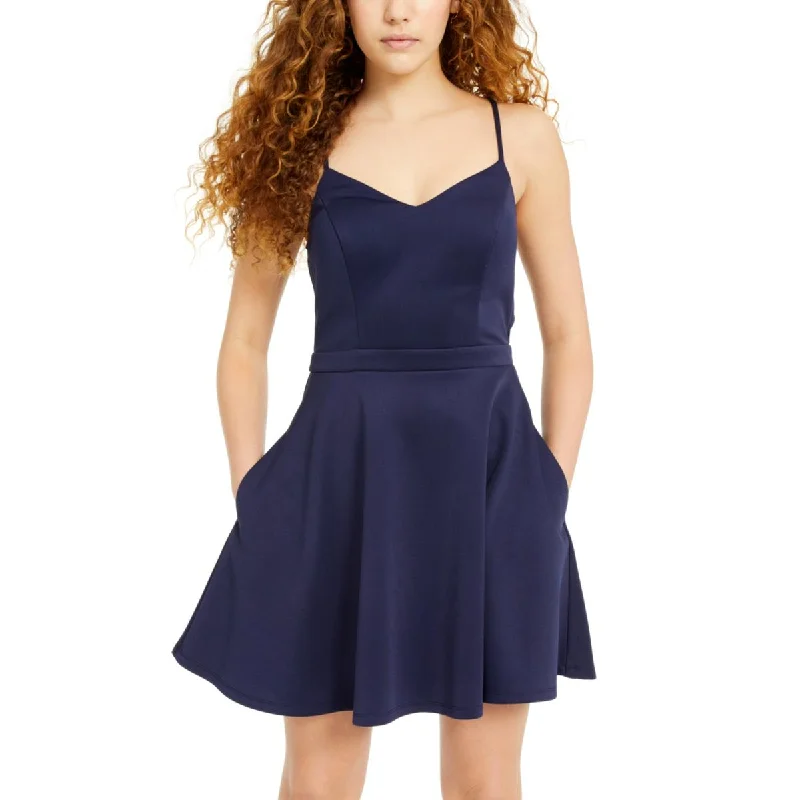 Flare dresses with sleeveless designs for summer comfort -City Studios Womens Juniors Bow Back Scuba Fit & Flare Dress Flare dresses with sleeveless designs for summer comfort -City Studios Womens Juniors Bow Back Scuba Fit & Flare Dress