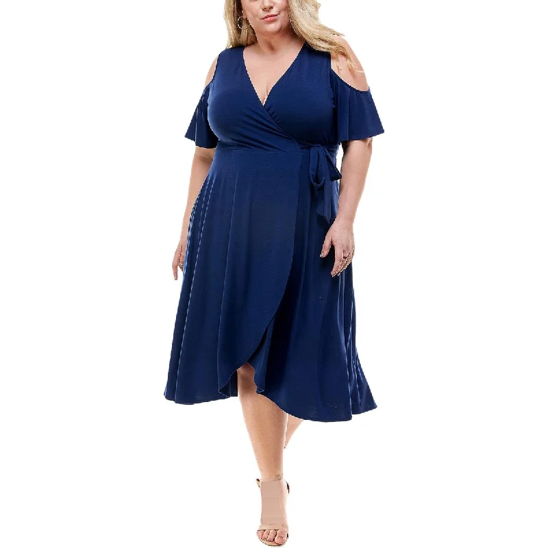 Flare dresses with V-necklines for a slimming effect -Kingston Grey Womens Plus Cold Shoulder Knee Fit & Flare Dress Flare dresses with V-necklines for a slimming effect -Kingston Grey Womens Plus Cold Shoulder Knee Fit & Flare Dress