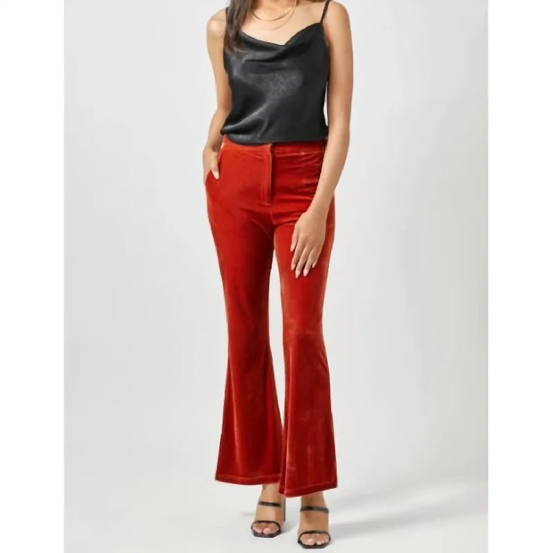 Flare dresses with scalloped edges for a delicate touch -Velvet Flare Trousers In Sunset (Orange) Flare dresses with scalloped edges for a delicate touch -Velvet Flare Trousers In Sunset (Orange)