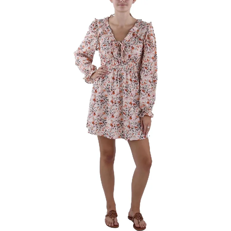 Flare dresses with crossover designs for a stylish twist -Lush Womens Mini Lace-Up Necline Fit & Flare Dress Flare dresses with crossover designs for a stylish twist -Lush Womens Mini Lace-Up Necline Fit & Flare Dress