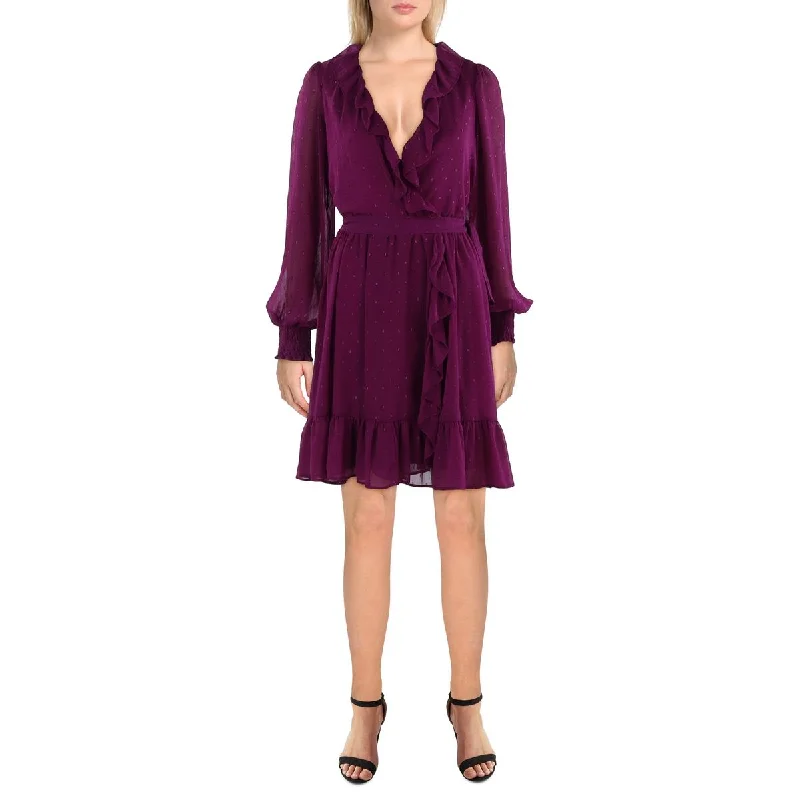 Flare dresses with tie-back designs for adjustable fit -Taylor Womens Chiffon Clip Dot Fit & Flare Dress Flare dresses with tie-back designs for adjustable fit -Taylor Womens Chiffon Clip Dot Fit & Flare Dress