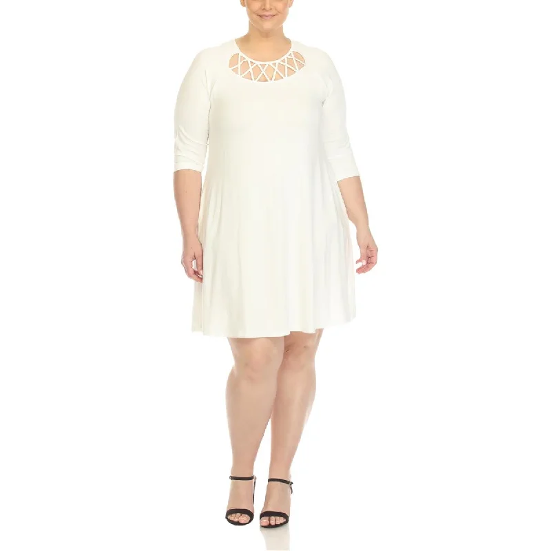 Flare dresses with smocked backs for comfort and stretch -White Mark Womens Plus Pockets Short Fit & Flare Dress Flare dresses with smocked backs for comfort and stretch -White Mark Womens Plus Pockets Short Fit & Flare Dress