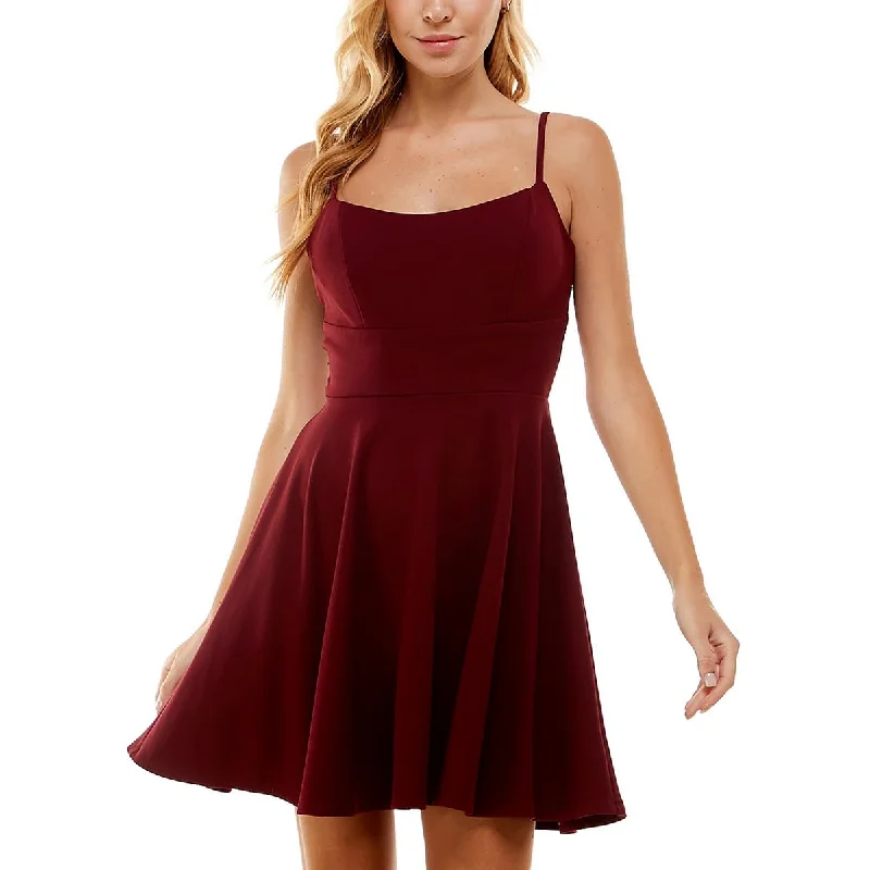 Flare dresses with ruched bodices for a flattering fit -City Studios Womens Juniors Crepe Lace Back Fit & Flare Dress Flare dresses with ruched bodices for a flattering fit -City Studios Womens Juniors Crepe Lace Back Fit & Flare Dress