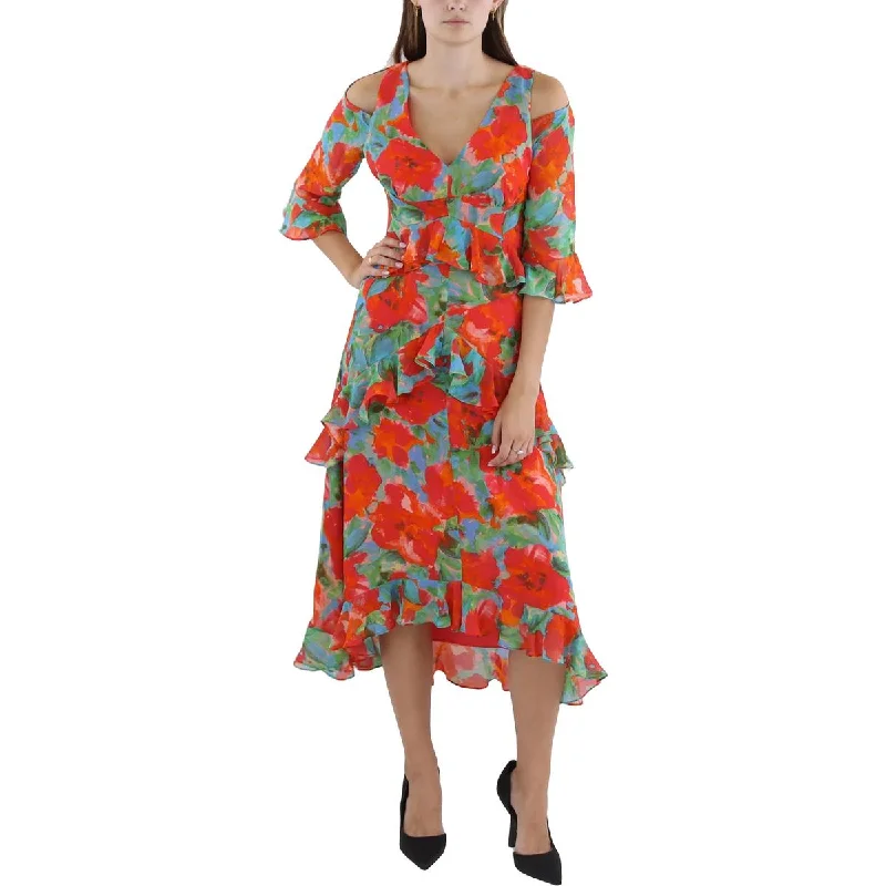 Flare dresses with ruched bodices for a flattering fit -Tahari ASL Womens Floral Print Midi Fit & Flare Dress Flare dresses with ruched bodices for a flattering fit -Tahari ASL Womens Floral Print Midi Fit & Flare Dress
