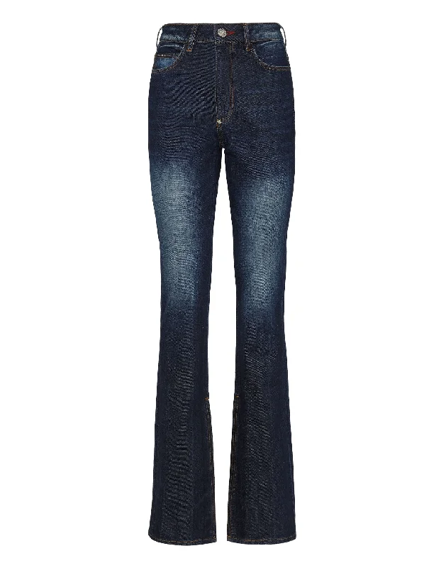 Flare dresses with sleeveless designs for summer comfort -Denim Trousers Flare Fit Iconic Plein Flare dresses with sleeveless designs for summer comfort -Denim Trousers Flare Fit Iconic Plein