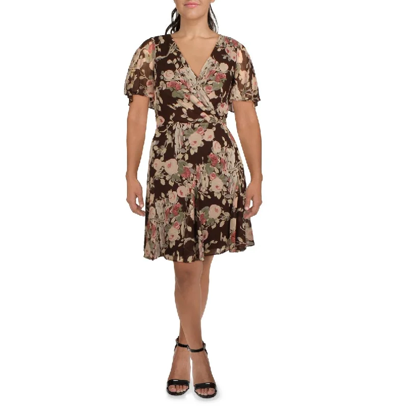 Flare dresses with plaid designs for a cozy feel -Lauren Ralph Lauren Womens Georgette Surplice Mini Fit & Flare Dress Flare dresses with plaid designs for a cozy feel -Lauren Ralph Lauren Womens Georgette Surplice Mini Fit & Flare Dress