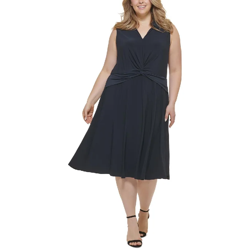 Flare dresses with off-shoulder designs for a romantic look -Tommy Hilfiger Womens Twist-Front Midi Fit & Flare Dress Flare dresses with off-shoulder designs for a romantic look -Tommy Hilfiger Womens Twist-Front Midi Fit & Flare Dress
