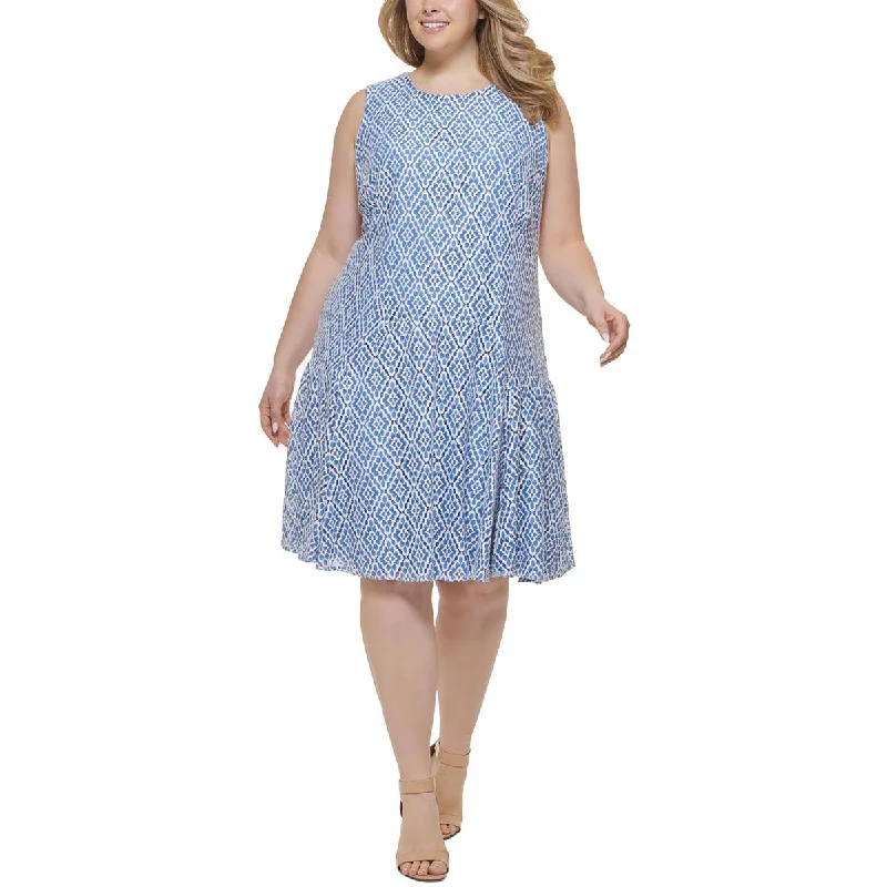 Flare dresses with ruffled hems for a playful finish -Tommy Hilfiger Womens Plus Lace Print Fit & Flare Dress Flare dresses with ruffled hems for a playful finish -Tommy Hilfiger Womens Plus Lace Print Fit & Flare Dress