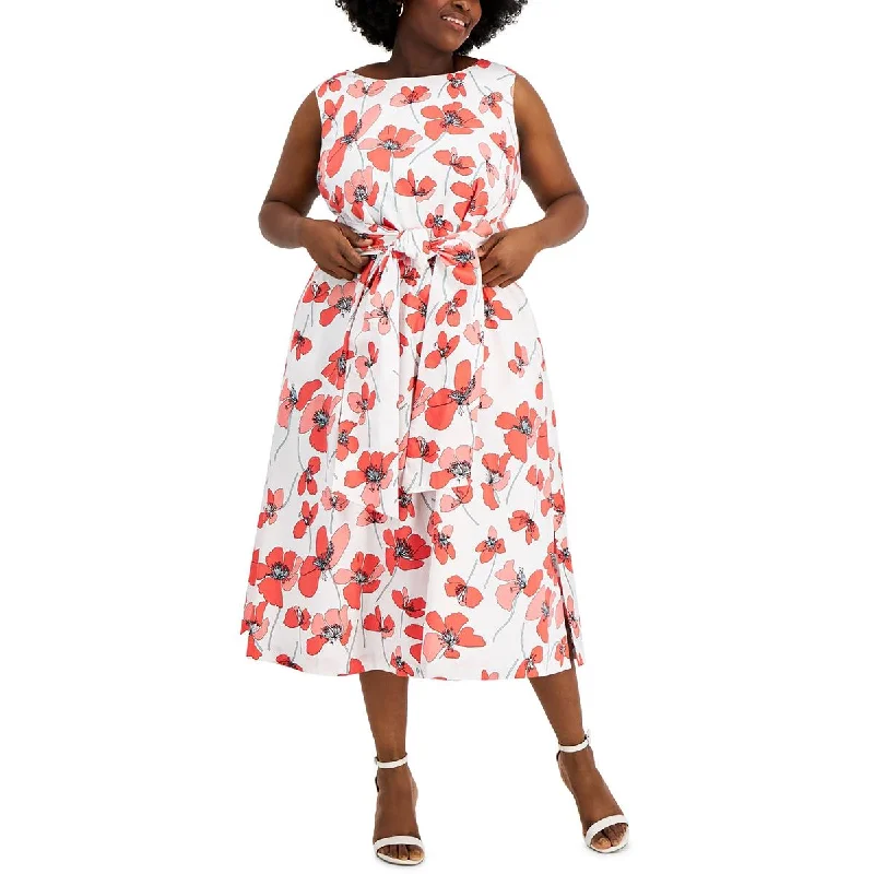 Flare dresses with floral patterns for spring -Anne Klein Womens Plus Floral Print Boatneck Midi Fit & Flare Dress Flare dresses with floral patterns for spring -Anne Klein Womens Plus Floral Print Boatneck Midi Fit & Flare Dress