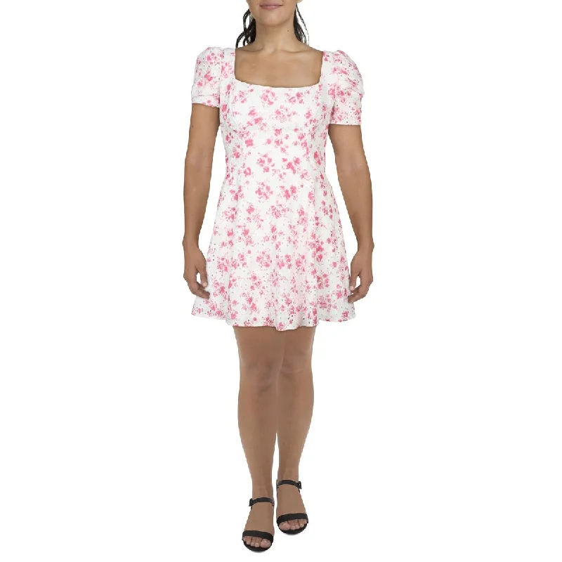 Flare dresses with side zippers for a sleek appearance -City Studios Womens Juniors Floral Print Eyelet Fit & Flare Dress Flare dresses with side zippers for a sleek appearance -City Studios Womens Juniors Floral Print Eyelet Fit & Flare Dress