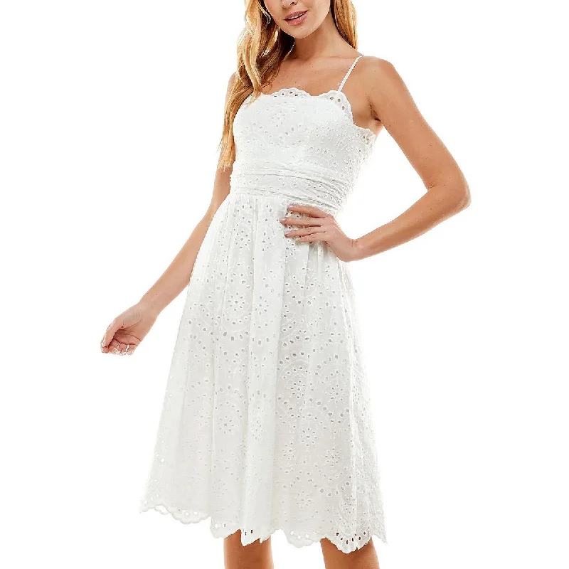A-line flare dresses for a classic appearance -City Studios Womens Juniors Eyelet Knee-Length Fit & Flare Dress A-line flare dresses for a classic appearance -City Studios Womens Juniors Eyelet Knee-Length Fit & Flare Dress
