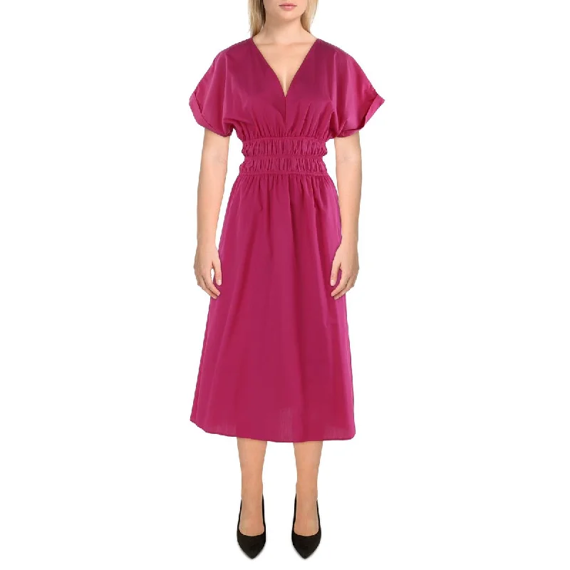 Striped flare dresses for a nautical style -Aqua Womens Midi V-Neck Fit & Flare Dress Striped flare dresses for a nautical style -Aqua Womens Midi V-Neck Fit & Flare Dress