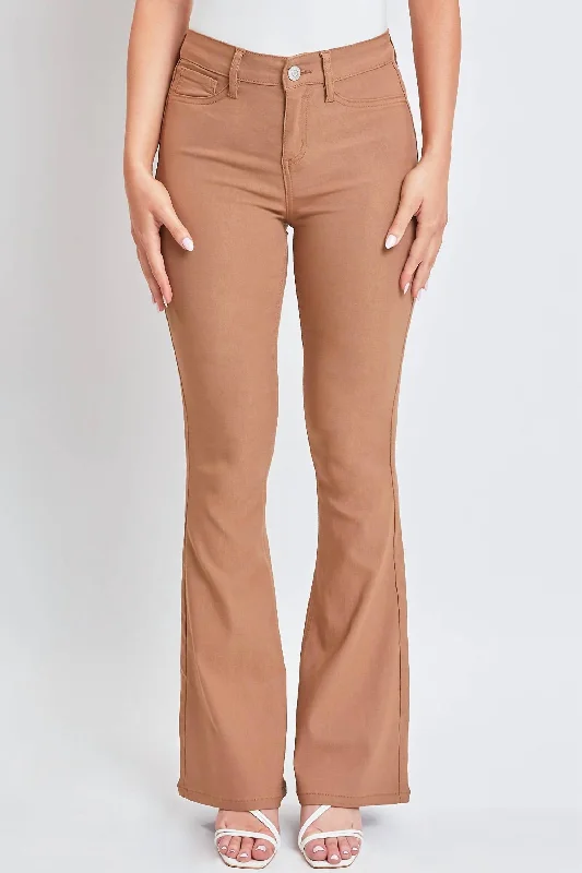 Flare dresses with floral embroidery for a delicate touch -Hyperstretch High Rise Flare Denim In Almond Flare dresses with floral embroidery for a delicate touch -Hyperstretch High Rise Flare Denim In Almond