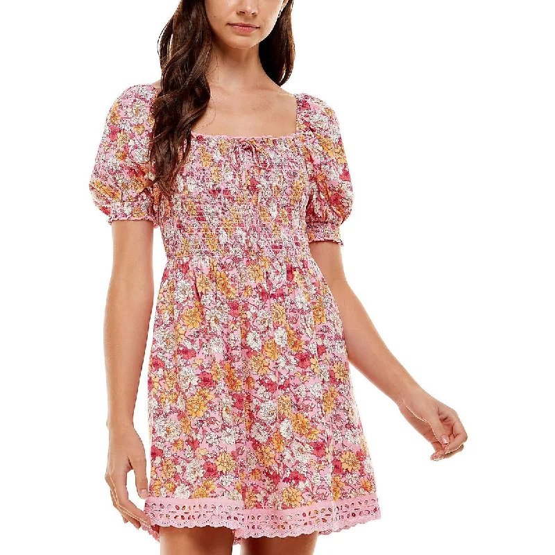 Flare dresses with geometric prints for a contemporary look -City Studios Womens Juniors Floral Smocked Fit & Flare Dress Flare dresses with geometric prints for a contemporary look -City Studios Womens Juniors Floral Smocked Fit & Flare Dress