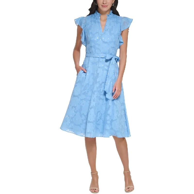 Flare dresses with back zippers for easy wear -Jessica Howard Womens Petites Chiffon Shimmer Fit & Flare Dress