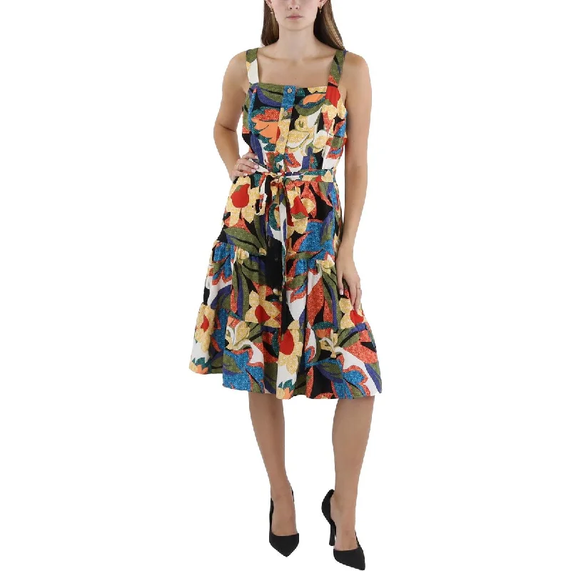 Flare dresses with floral patterns -Tahari ASL Womens Party Midi Fit & Flare Dress