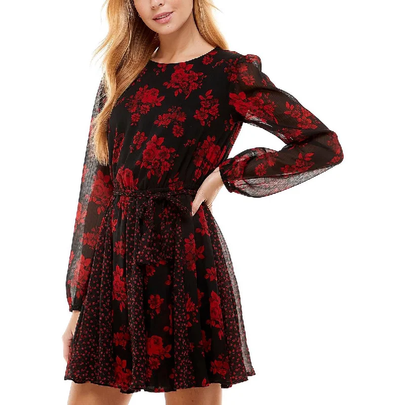 Flare dresses with crochet inserts for a vintage touch -City Studio Womens Juniors Belted Mini Fit & Flare Dress Flare dresses with crochet inserts for a vintage touch -City Studio Womens Juniors Belted Mini Fit & Flare Dress