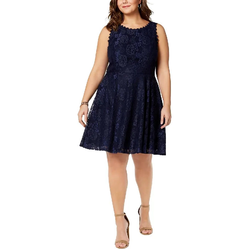Flare dresses with side slits for added movement -City Studio Womens Plus Lace Knee-Length Fit & Flare Dress Flare dresses with side slits for added movement -City Studio Womens Plus Lace Knee-Length Fit & Flare Dress
