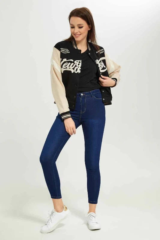 Women Black Base Ball Jacket