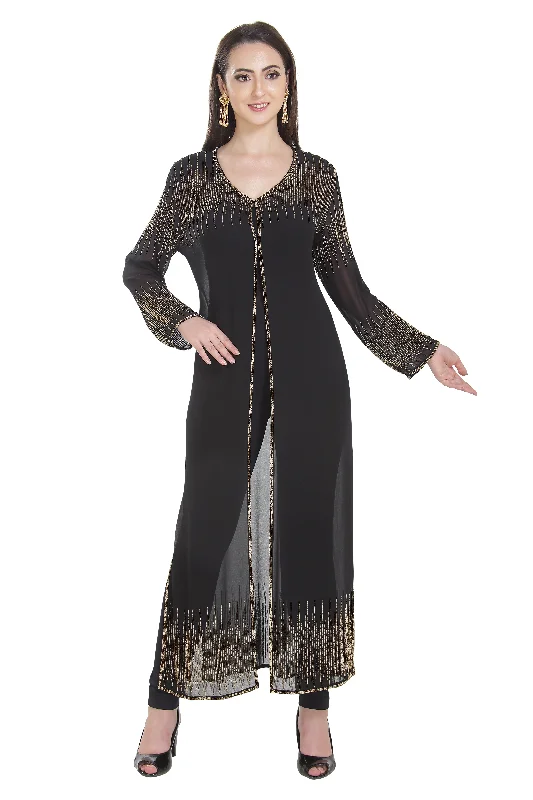 Embroidered Cardigan Long Sleeve Kurti Dress