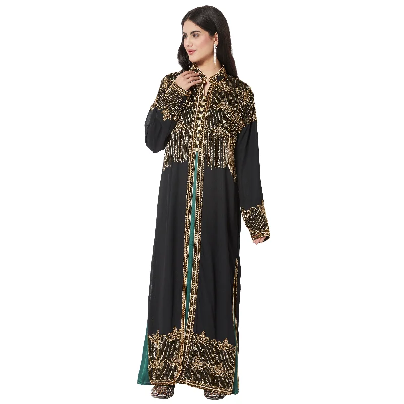 Embroidered Long Cardigan with Golden Hand Work Dress