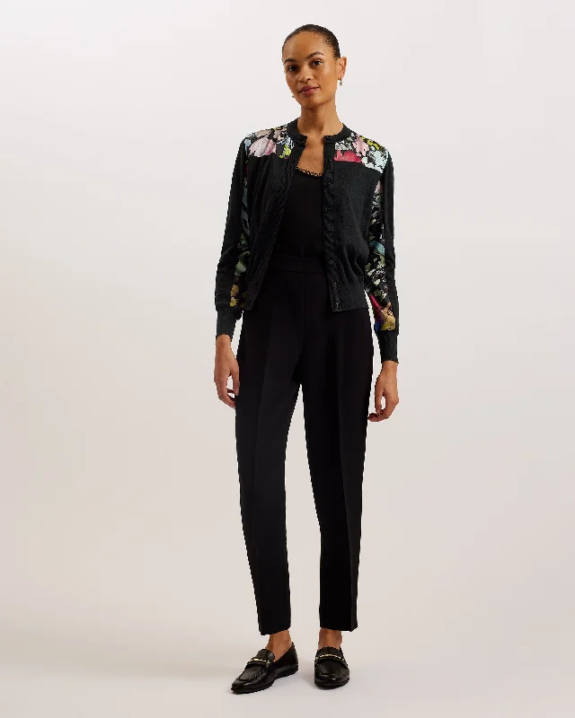 Iileena Woven Floral Panel Cardigan Black