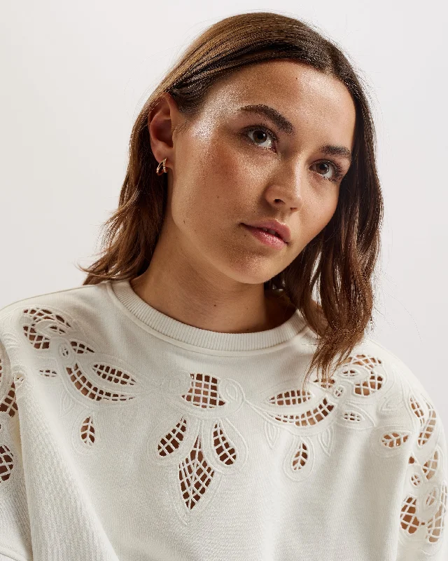 Rondha Embroidered Cut Out Sweatshirt Ivory