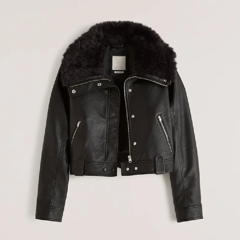 Women Black RAF B3 Sheepskin Shearling Aviator Leather Jacket