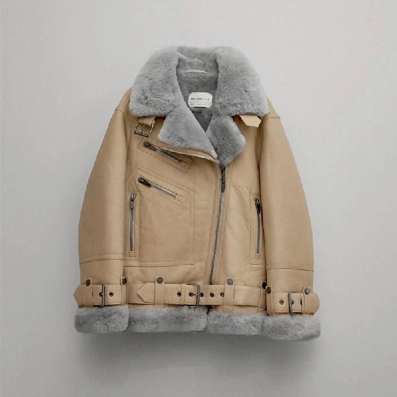 Women RAF Aviator Styled Lambskin Shearling Leather Jacket