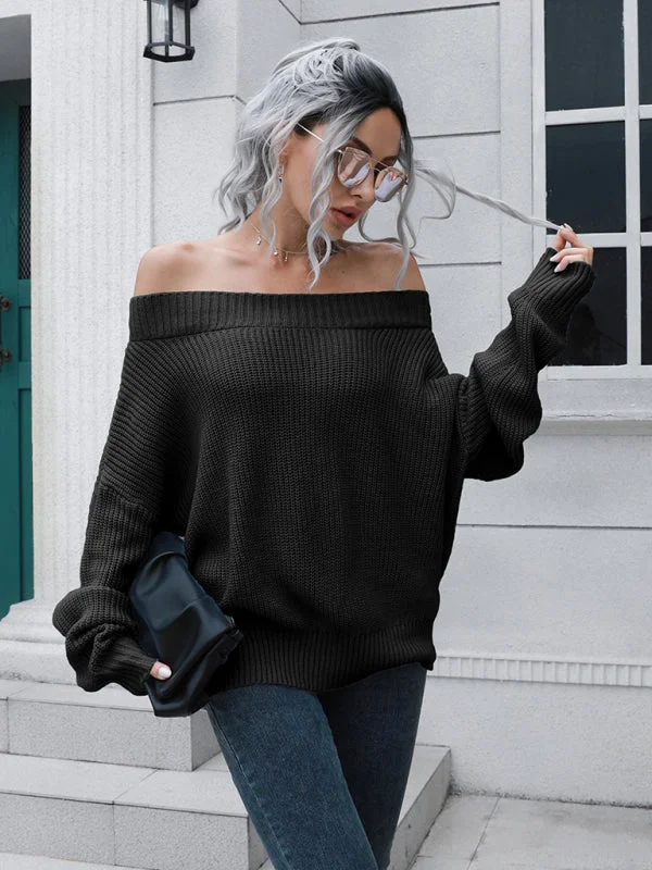 Women's Off The Shoulder Ribbed Loose Fit Jumper