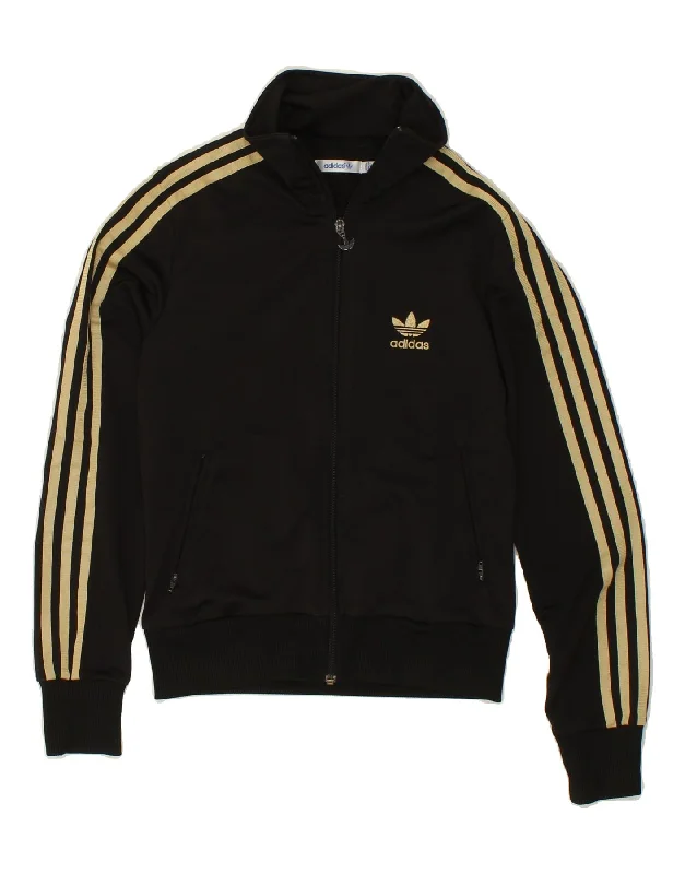 ADIDAS Womens Graphic Tracksuit Top Jacket EU 36 Small Black Polyester