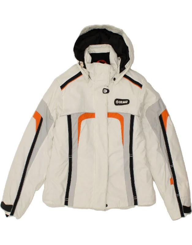 COLMAR Womens Hooded Ski Jacket IT 48 XL White Colourblock Polyamide