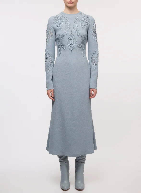 Crepe Midi Dress with Lace Inserts