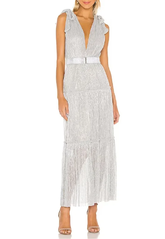 Silver Helena Belted Midi Dress