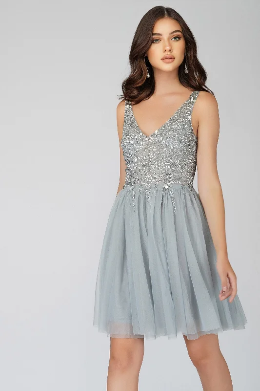 Symphony Light Grey Embellished Mini Dress