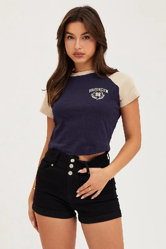 Black Denim Shorts High Waist 3 Buttons