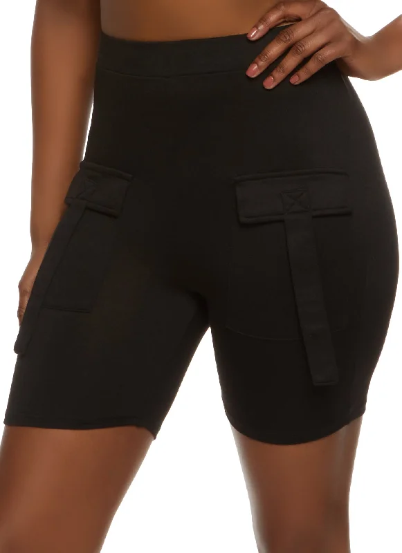 High Waist Cargo Pocket Biker Shorts