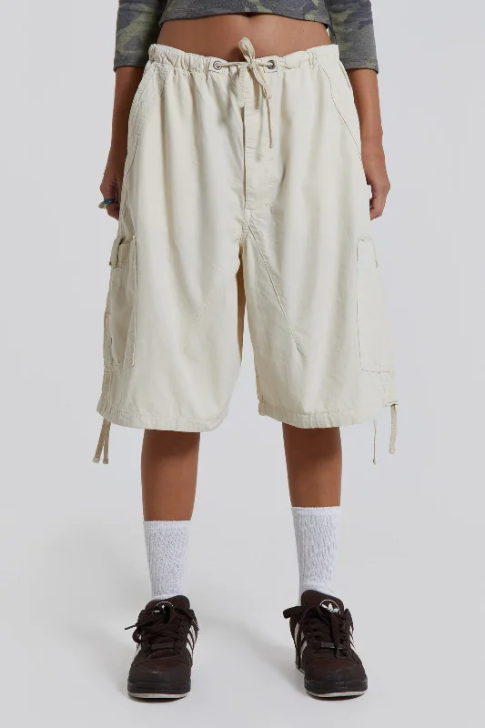 Ecru Parachute Cargo Shorts