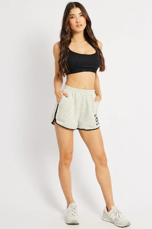 Grey Track Shorts High Rise Elastic Waist