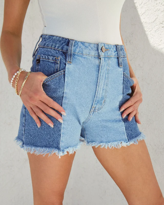 Jessica Two Tone High Waisted Frayed Hem Jean Shorts