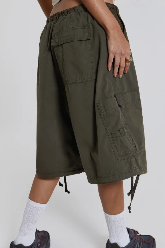 Khaki Parachute Cargo Shorts