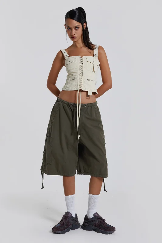 Khaki Parachute Cargo Shorts